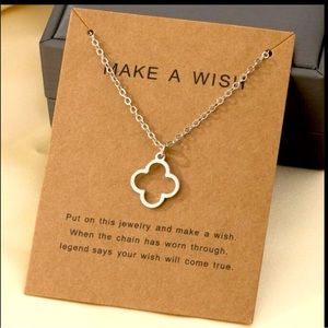 2/$16 New Make a Wish Clover / Flower Silver Tone Necklace Unique Bohemian Boho